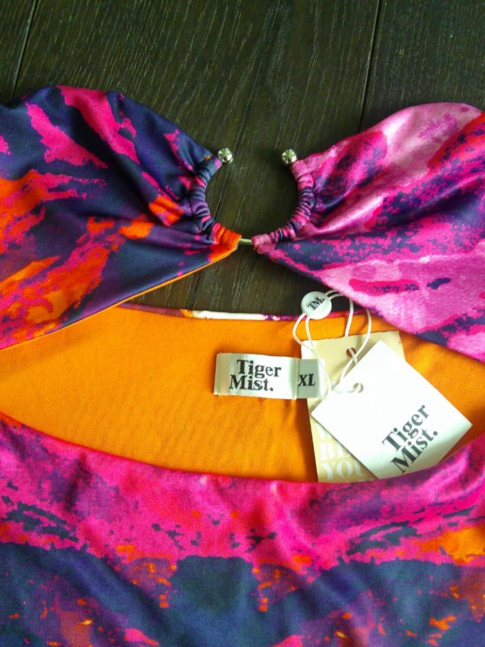 NWT Tiger Mist Pink & Orange Bodycon Strapless Dress - Picture 2 of 6